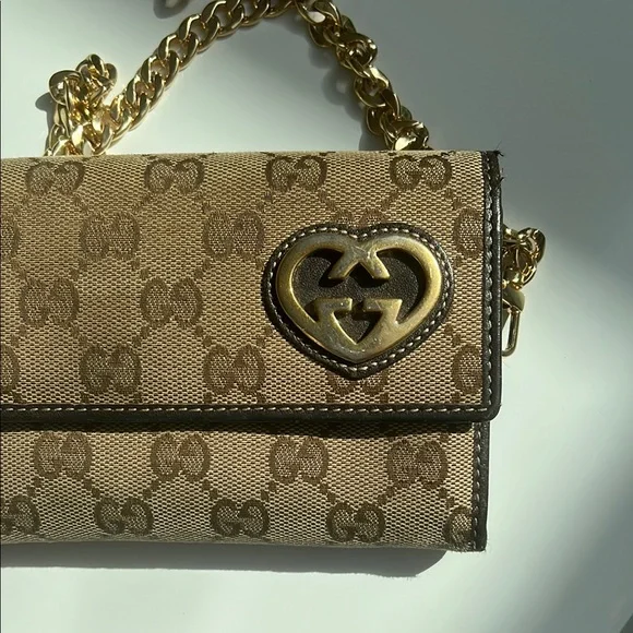Gucci GG Heart Logo Guccissima Long Wallet /clutch on chain - Picture 5 of 16